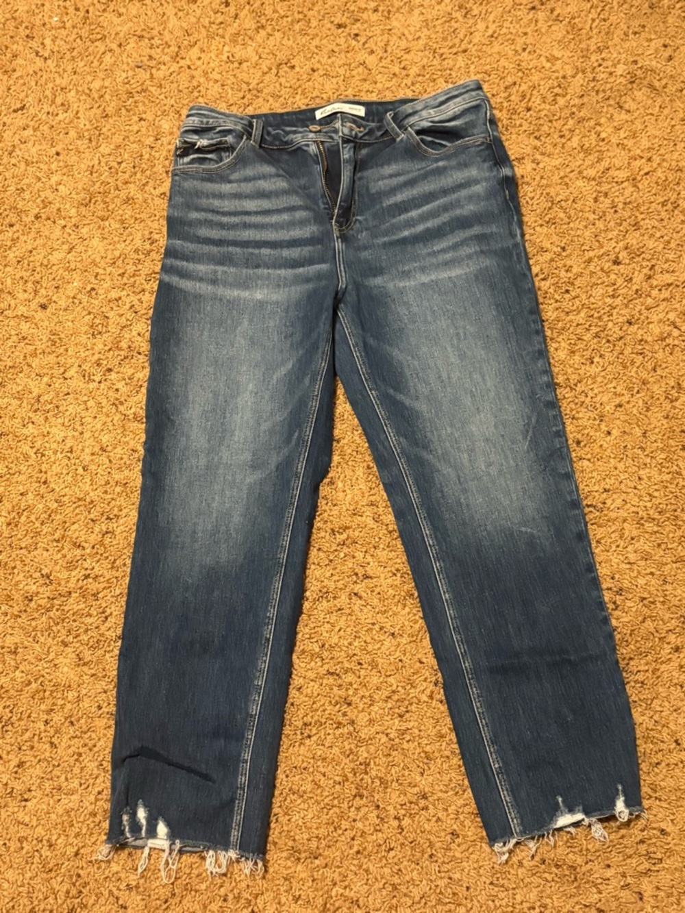 KanCan Washed Blue Straight Leg Jeans with Frayed Hem